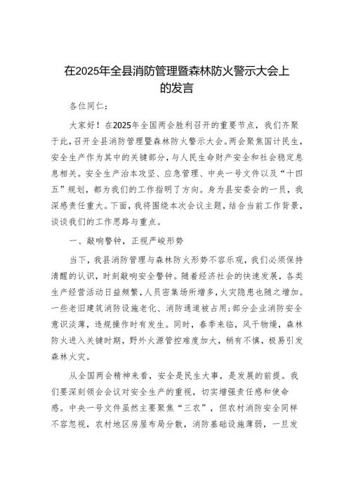 2025年安全生产工作会议讲话材料精选两篇合辑（安全生产+森林防火）.docx