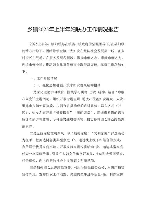 乡镇2025年上半年妇联办工作情况报告.docx