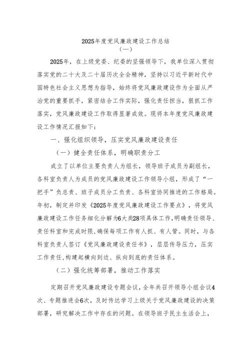 2025年度党风廉政建设工作总结.docx