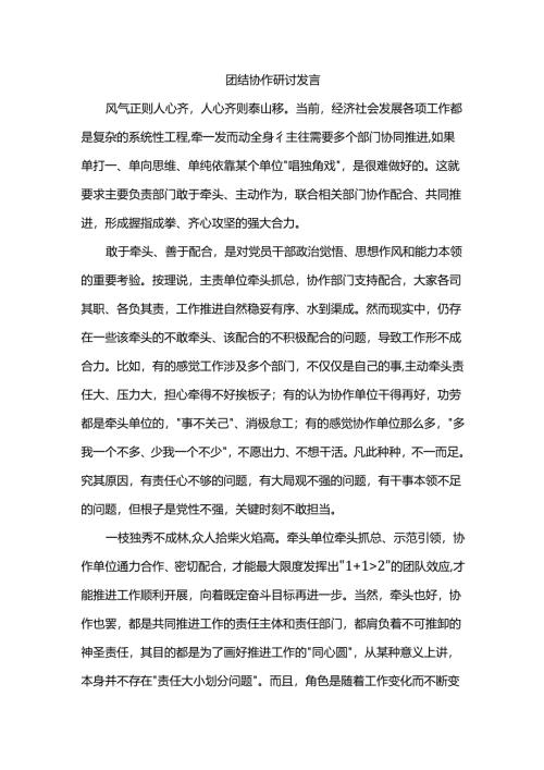 团结协作研讨发言.docx