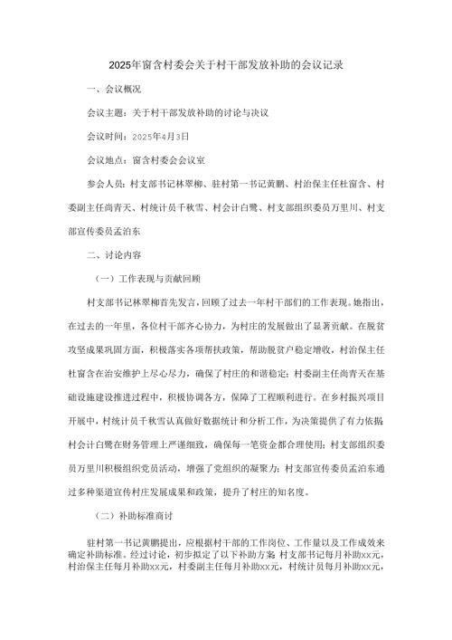2025年窗含村委会关于村干部发放补助的会议记录.docx