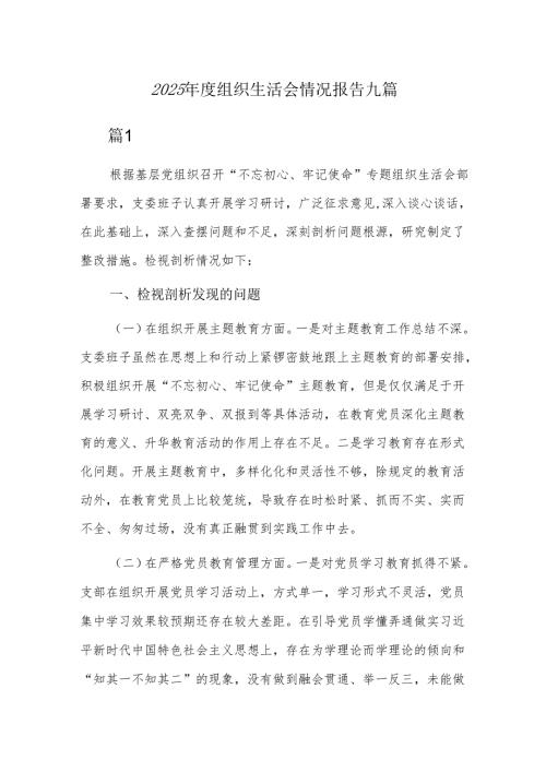 2025年度组织生活会情况报告九篇.docx