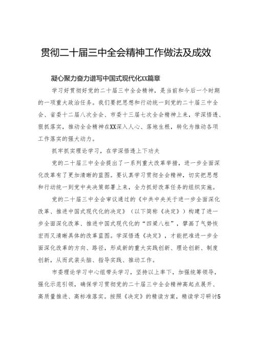 贯彻二十届三中全会精神工作做法及成效.docx