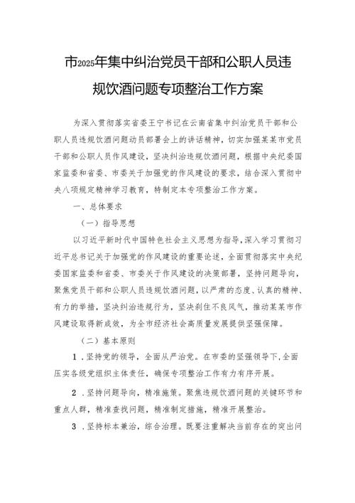 市2025年集中纠治党员干部和公职人员违规饮酒问题专项整治工作方案.docx
