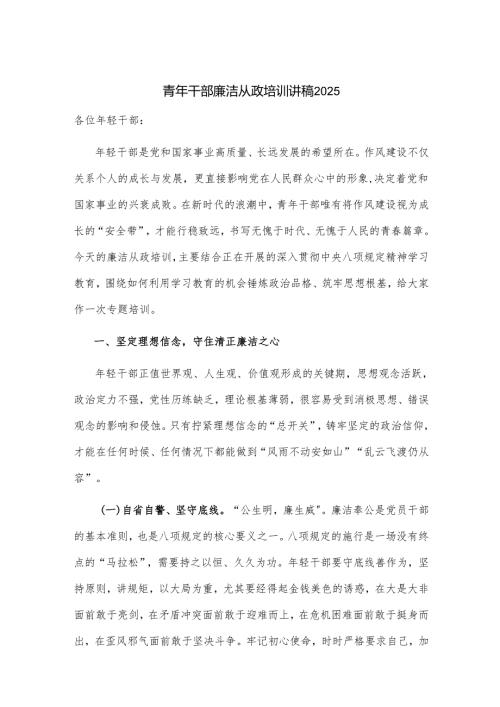 青年干部廉洁从政培训讲稿2025.docx