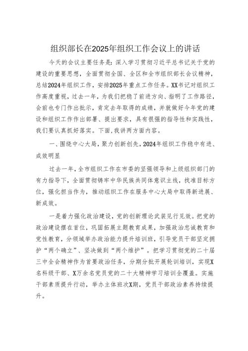 组织部长在2025年组织工作会议上的讲话.docx