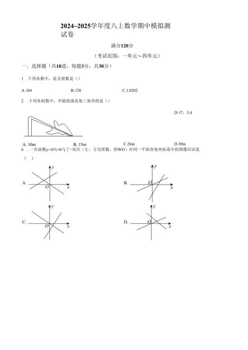 精品解析：辽宁省沈阳市2024~2025学年九年级上册期中模拟测试卷 （原卷版）.docx