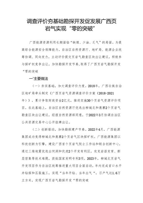 调查评价夯基础 勘探开发促发展广西页岩气实现“零的突破”.docx