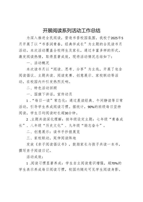 开展阅读系列活动工作总结.docx