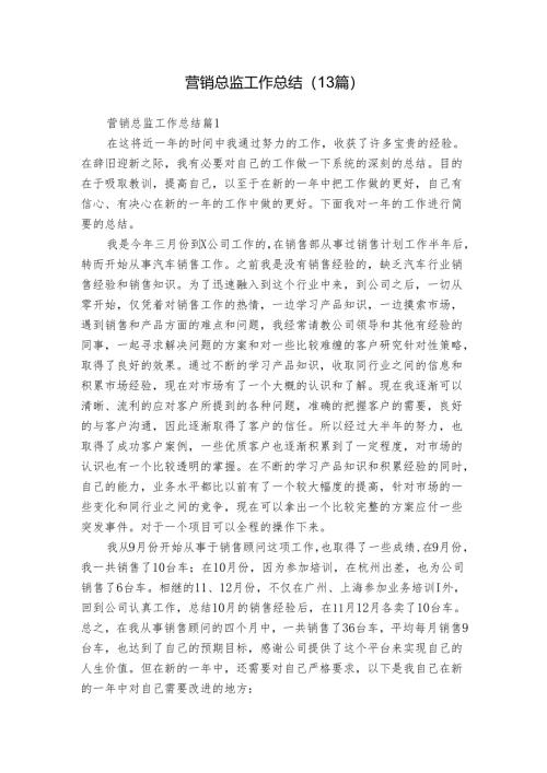营销总监工作总结（13篇）.docx