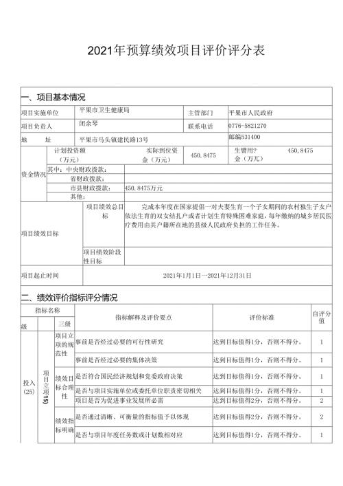 预算绩效项目评价评分表.docx