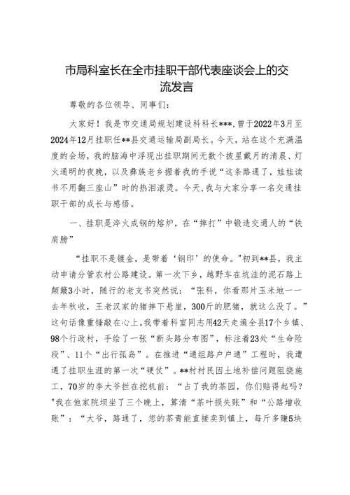 市局科室长在全市挂职干部代表座谈会上的交流发言.docx