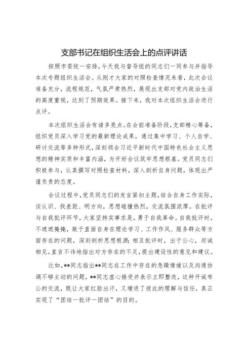 支部书记在组织生活会上的点评讲话.docx