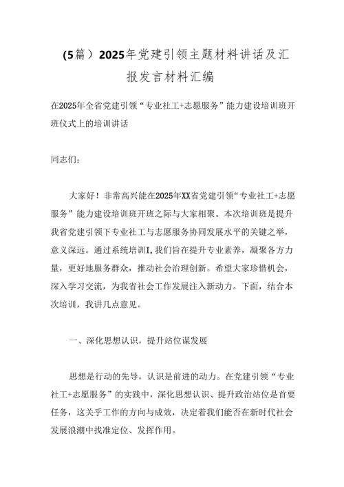 （5篇）2025年党建引领主题材料讲话及汇报发言材料汇编.docx