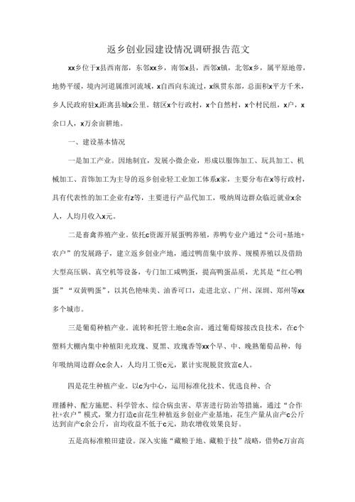 返乡创业园建设情况调研报告范文.docx