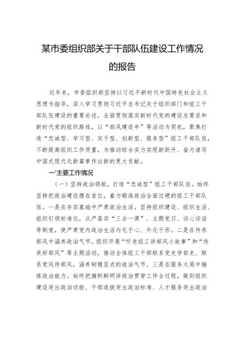 市委组织部关于干部队伍建设工作情况的报告.docx