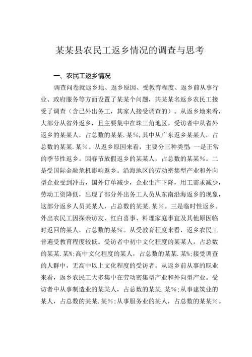 某某县农民工返乡情况的调查与思考.docx