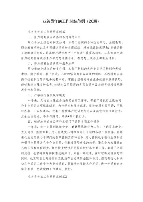 业务员年底工作总结范例（20篇）.docx