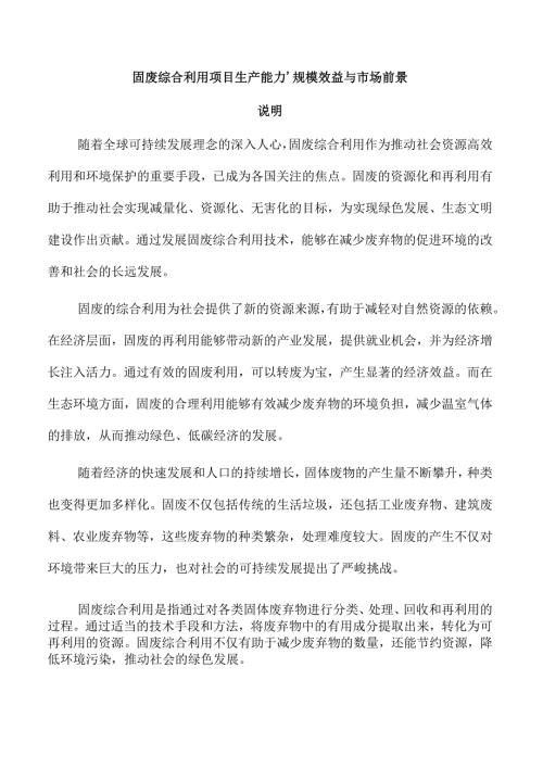 固废综合利用项目生产能力、规模效益与市场前景.docx
