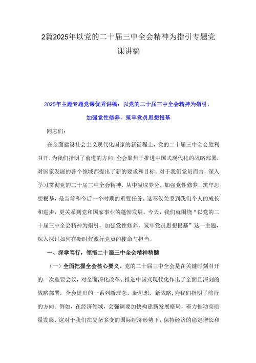 2篇2025年以党的二十届三中全会精神为指引专题党课讲稿.docx