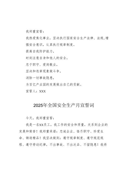 2025年全国《安全生产月》个人宣誓词 汇编3份.docx
