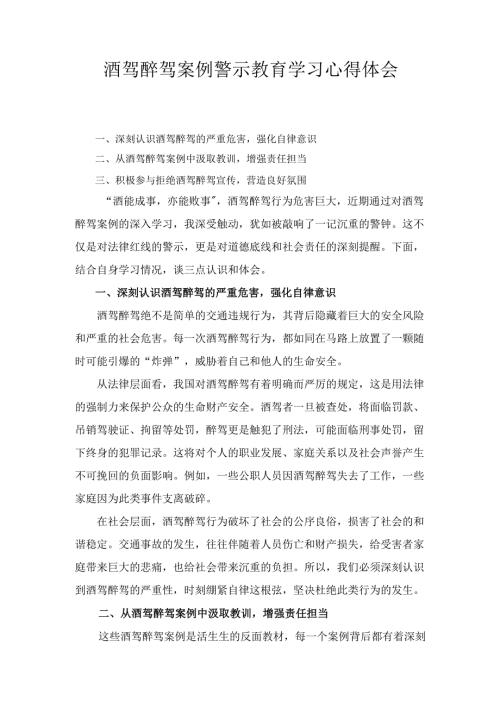 酒驾醉驾案例警示教育学习 心得体会.docx
