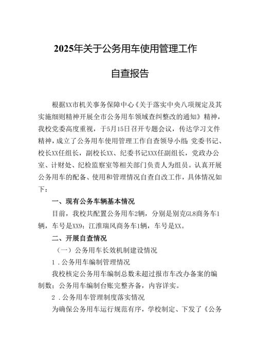 2025年关于公务用车使用管理工作自查报告.docx