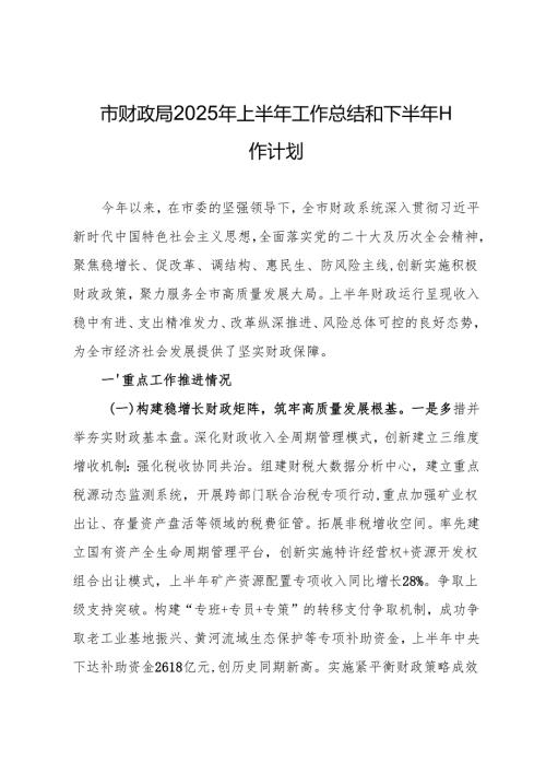 市财政局2025年上半年工作总结和下半年工作计划.docx