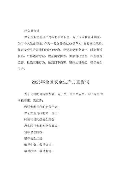 2025年全国安全生产月个人宣誓词 汇编9份.docx
