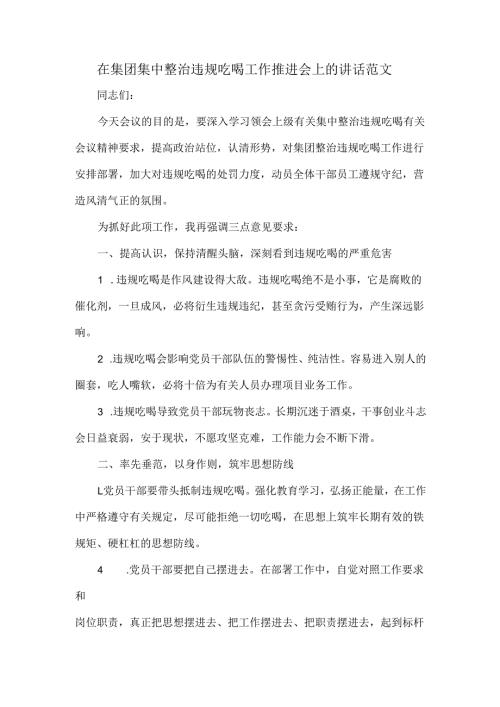 在集团集中整治违规吃喝工作推进会上的讲话范文.docx