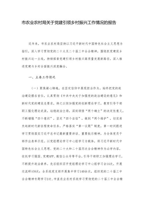 市农业农村局关于党建引领乡村振兴工作情况的报告.docx