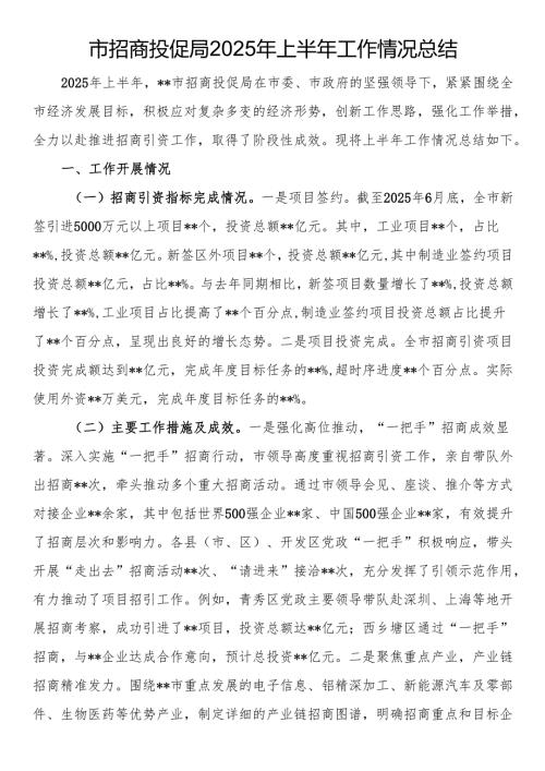 市招商投促局2025年上半年工作情况总结.docx