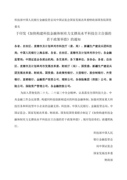 加快构建科技金融体制有力支撑高水平科技自立自强的若干政策举措（2025年）.docx