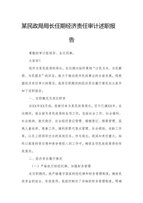 某民政局局长任期经济责任审计述职报告.docx
