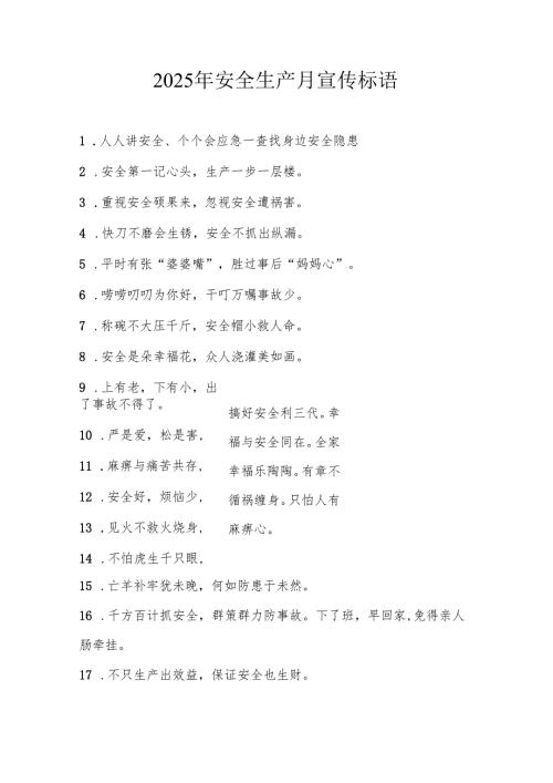 2025年全国《安全生产月》活动宣传标语 （5份）_96.docx