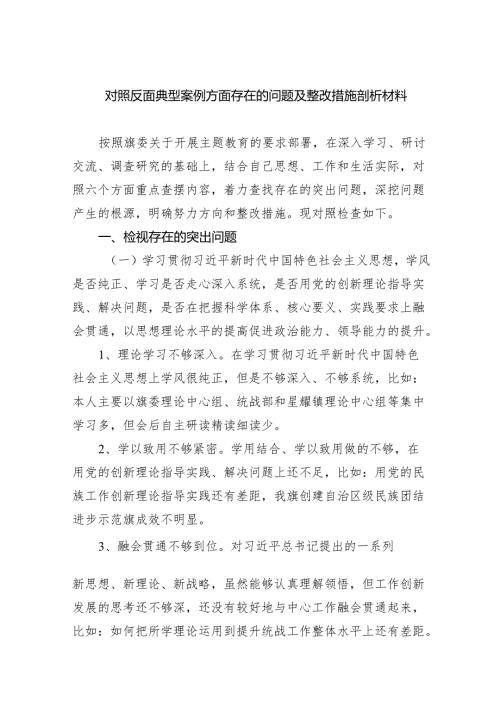 2024对照反面典型案例方面存在的问题及整改措施剖析材料精选（参考范文六篇）.docx