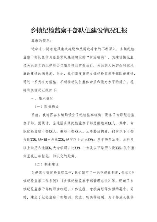 乡镇纪检监察干部队伍建设情况汇报.docx
