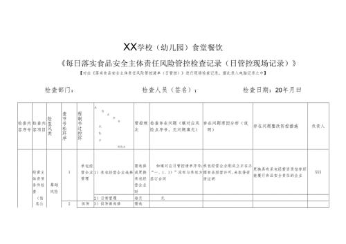 XX学校（幼儿园）食堂餐饮《落实食品安全主体责任风险管控检查记录（日管控现场记录）》.docx