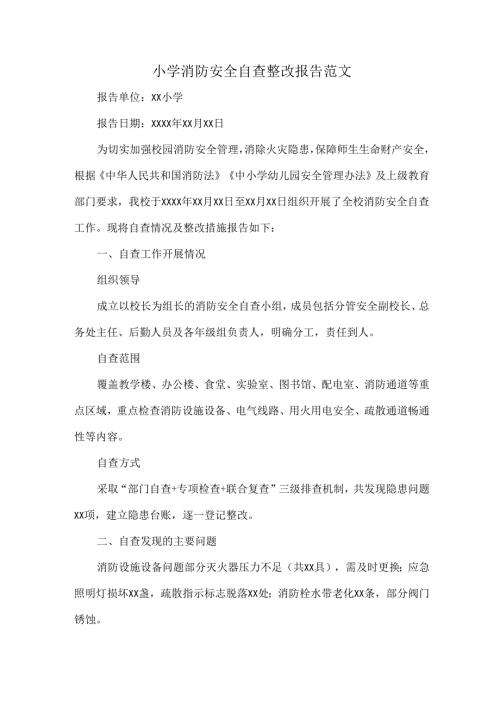 小学消防安全自查整改报告范文.docx