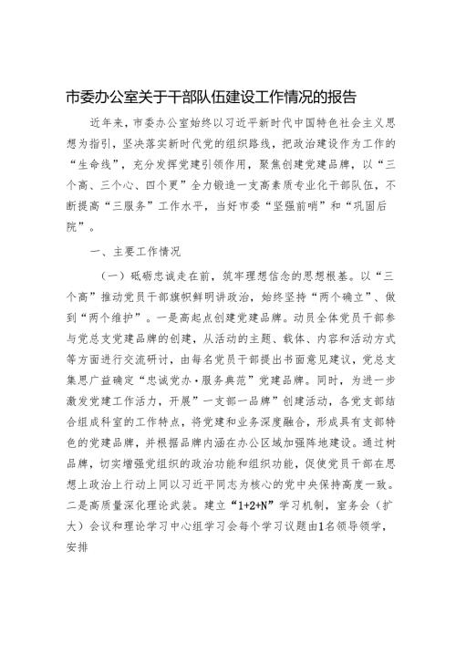 市委办公室关于干部队伍建设工作情况的报告.docx