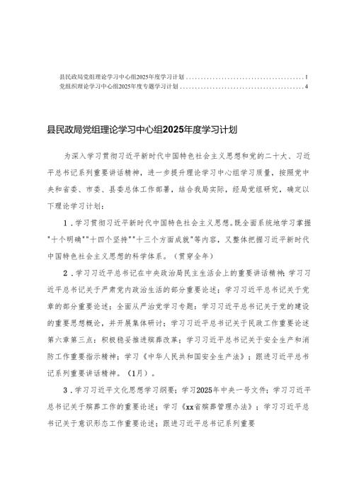 2篇 2025党组织理论学习中心组2025年度专题学习计划.docx