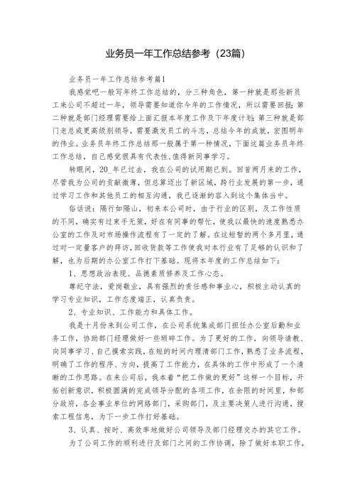 业务员一年工作总结参考（23篇）.docx