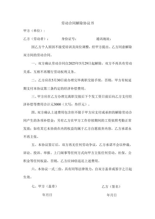 劳动合同协商解除协议书模版.docx