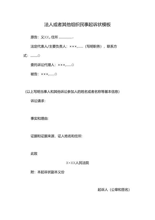 法人或者其他组织民事起诉状模板.docx
