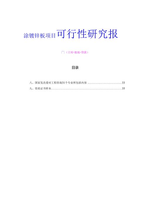 涂镀锌板项目可行性研究报告（立项+批地+贷款）.docx