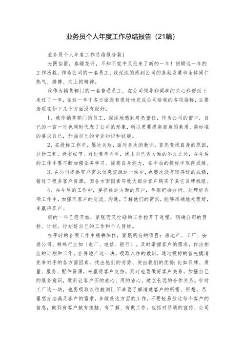 业务员个人年度工作总结报告（21篇）.docx