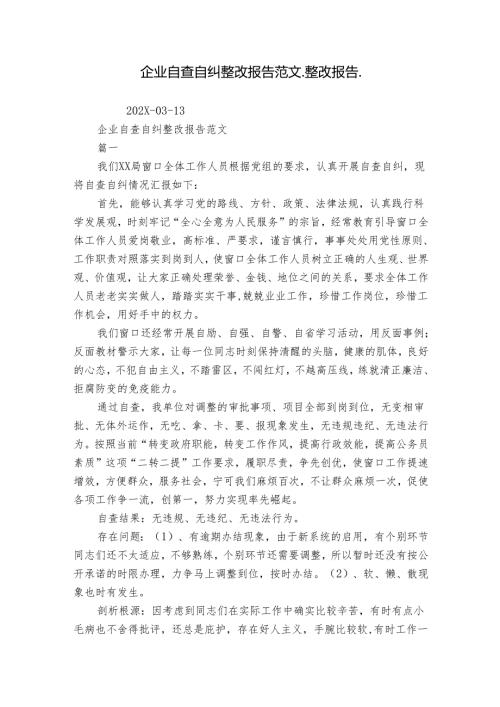 企业自查自纠整改报告范文_整改报告_.docx