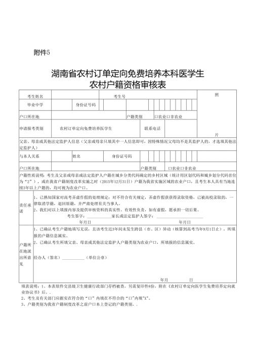 湖南省农村订单定向免费培养本科医学生农村户籍资格审核表.docx