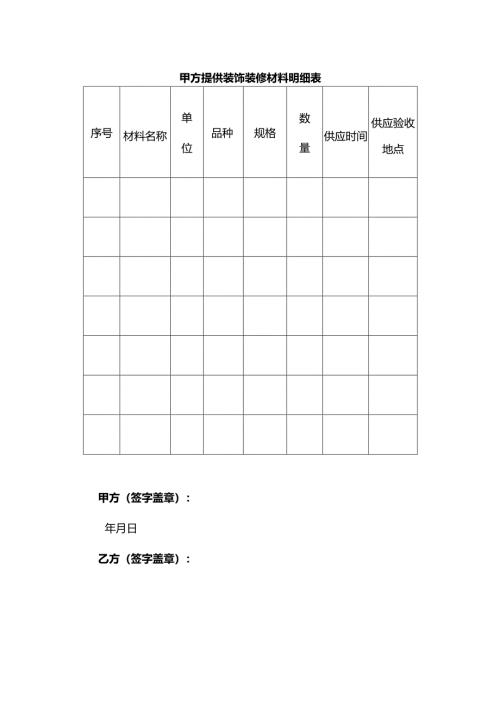 甲方提供装饰装修材料明细表.docx