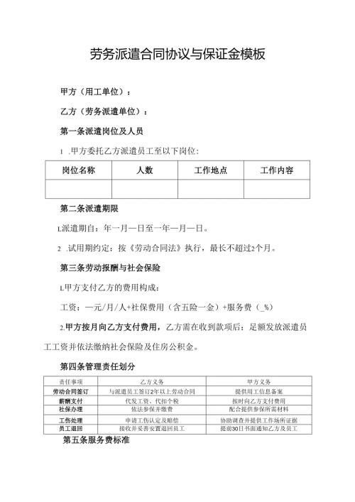 劳务派遣合同协议与保证金模板.docx